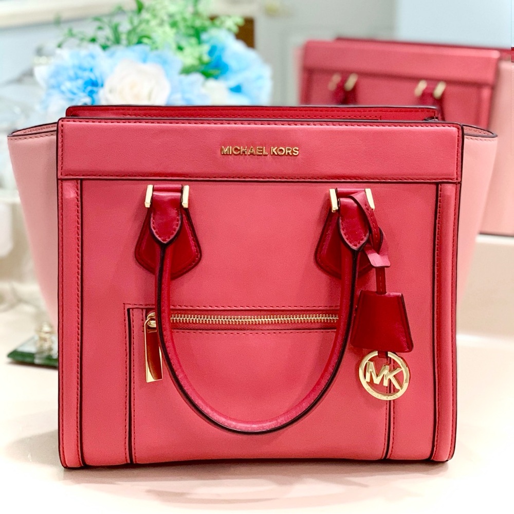 RARE MICHAEL KORS Colette Satchel Leather Large Color-Block Zip Closure - Picture 3 of 14